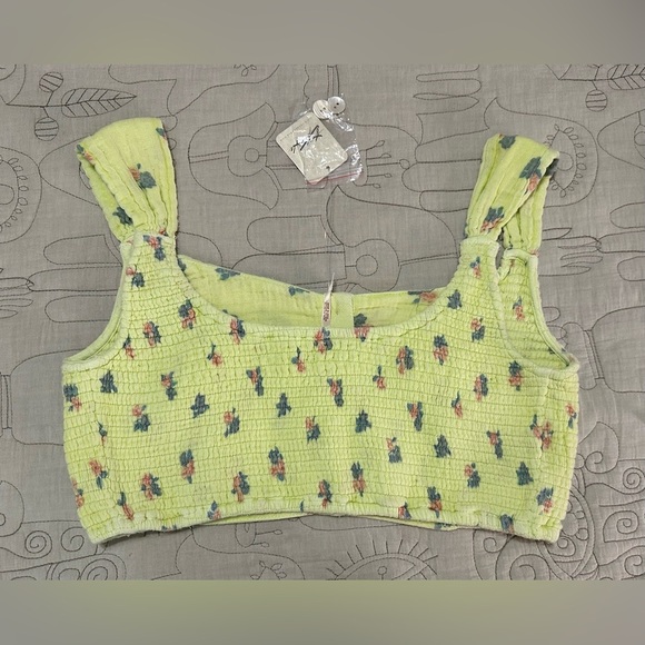 NWT Free People Iris Corset Set M Top Skirt Floral Smocked Lime Combo - Picture 9 of 15